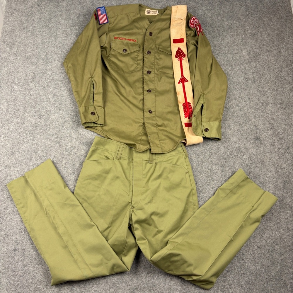 Boy Scouts of America Uniform Set Mens Medium Green Vintage Shirt Pants Sash